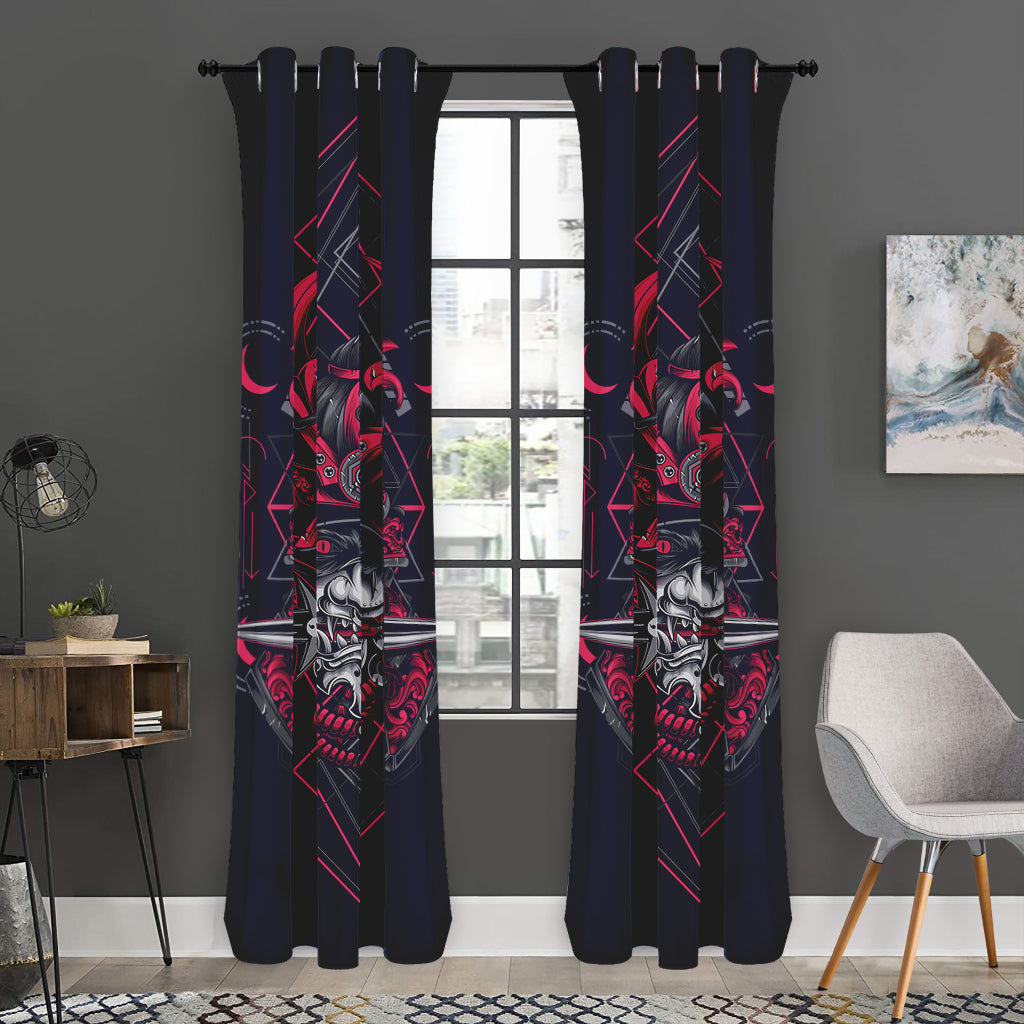 Geometric Samurai Mask Print Curtain