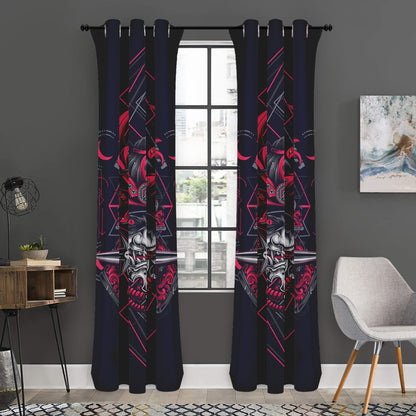 Geometric Samurai Mask Print Curtain