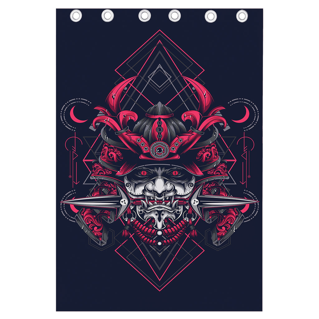 Geometric Samurai Mask Print Curtain