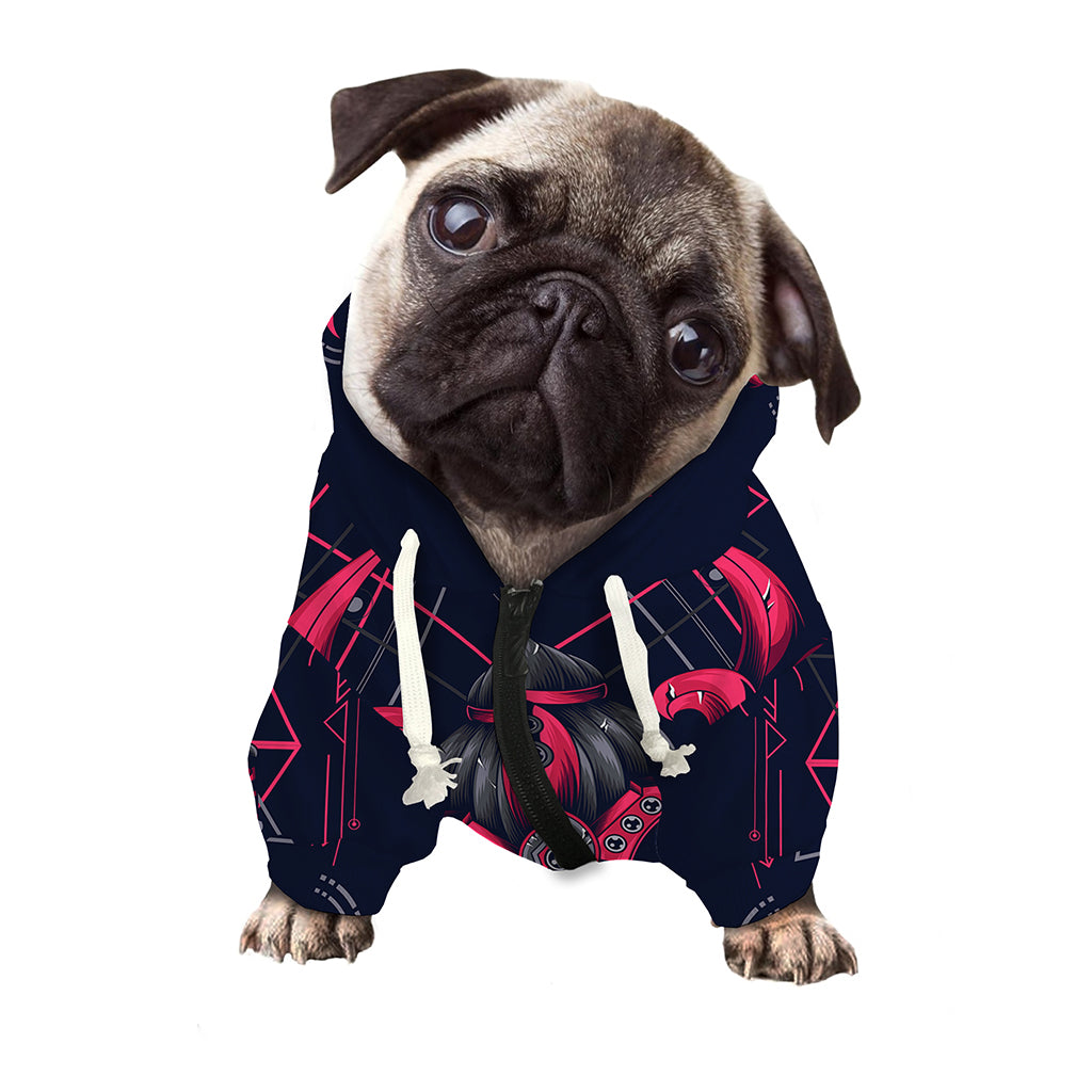 Geometric Samurai Mask Print Dog Zip Up Hoodie