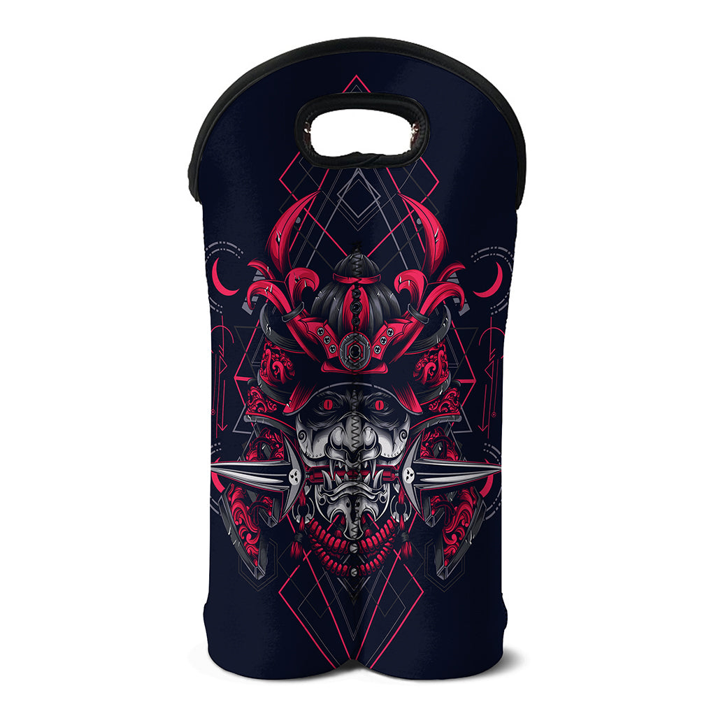 Geometric Samurai Mask Print Double Neoprene Wine Tote