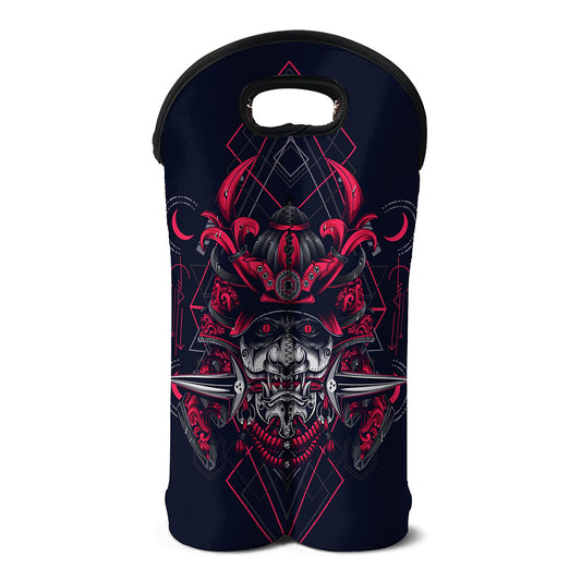 Geometric Samurai Mask Print Double Neoprene Wine Tote