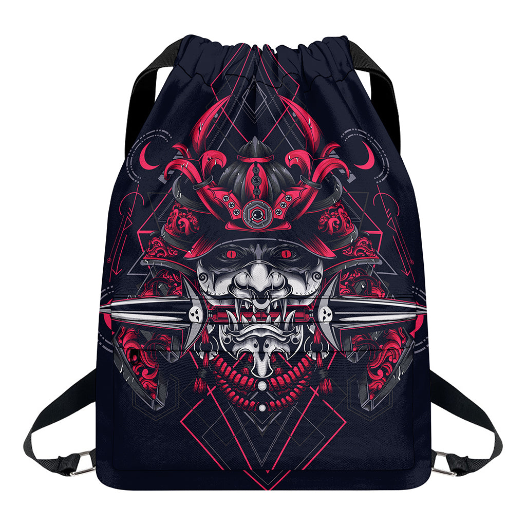 Geometric Samurai Mask Print Drawstring Backpack