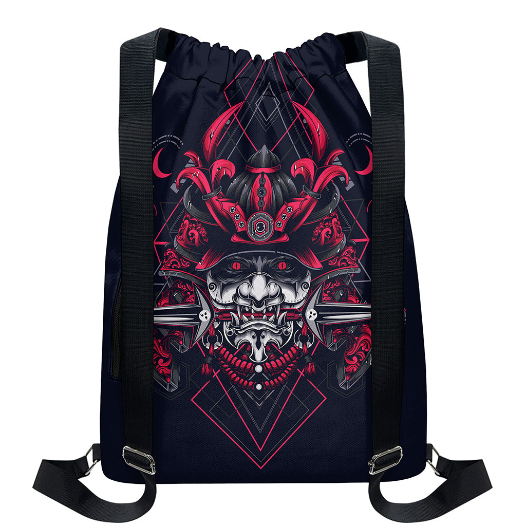 Geometric Samurai Mask Print Drawstring Backpack