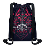Geometric Samurai Mask Print Drawstring Backpack