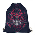 Geometric Samurai Mask Print Drawstring Bag