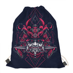 Geometric Samurai Mask Print Drawstring Bag