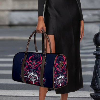 Geometric Samurai Mask Print Duffle Bag
