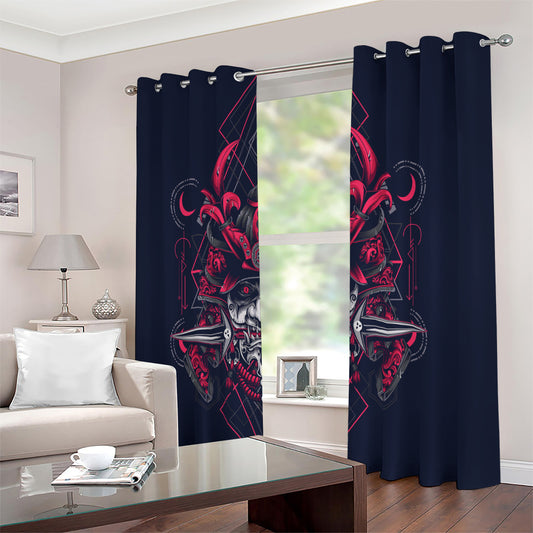 Geometric Samurai Mask Print Extra Wide Grommet Curtains