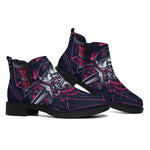 Geometric Samurai Mask Print Flat Ankle Boots