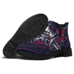 Geometric Samurai Mask Print Flat Ankle Boots