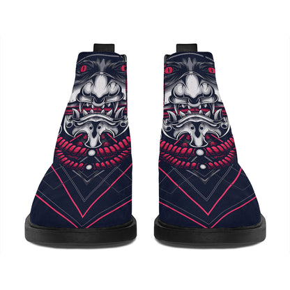Geometric Samurai Mask Print Flat Ankle Boots