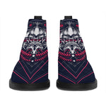 Geometric Samurai Mask Print Flat Ankle Boots