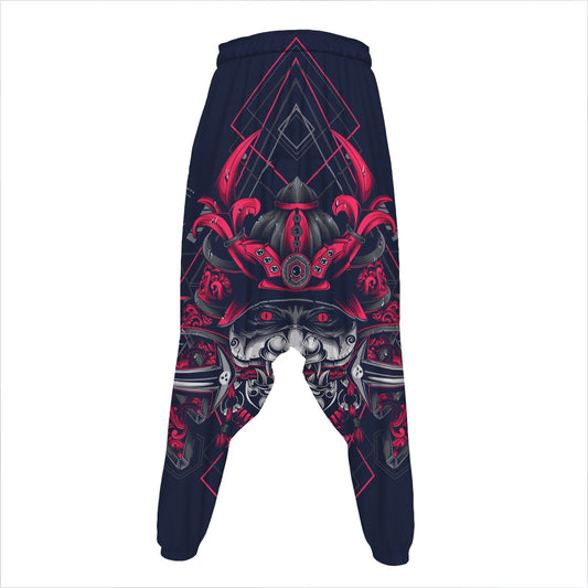 Geometric Samurai Mask Print Hammer Pants