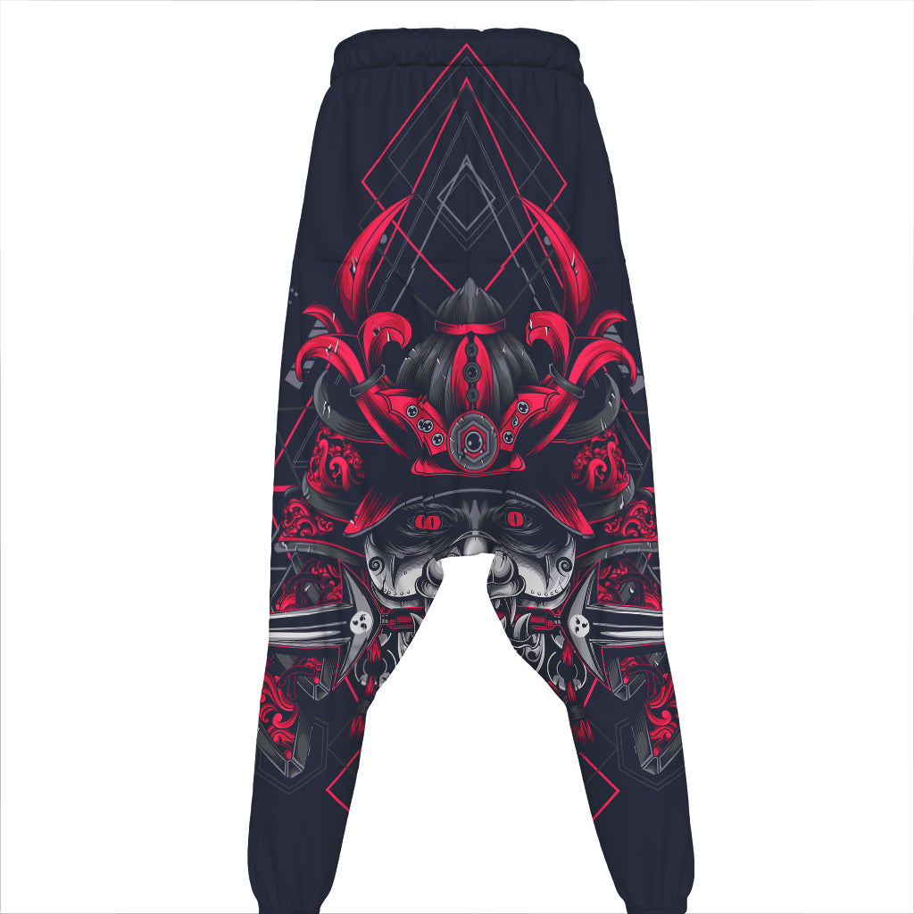 Geometric Samurai Mask Print Hammer Pants