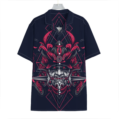 Geometric Samurai Mask Print Hawaiian Shirt