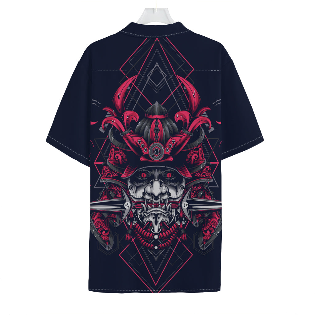 Geometric Samurai Mask Print Hawaiian Shirt
