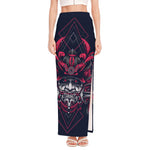 Geometric Samurai Mask Print High Slit Maxi Skirt