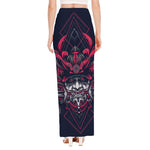 Geometric Samurai Mask Print High Slit Maxi Skirt