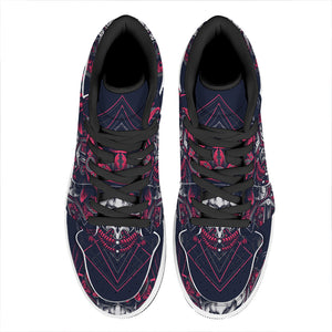 Geometric Samurai Mask Print High Top Leather Sneakers