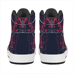 Geometric Samurai Mask Print High Top Leather Sneakers