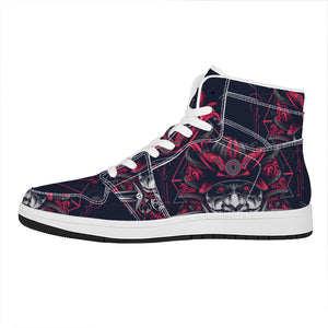 Geometric Samurai Mask Print High Top Leather Sneakers