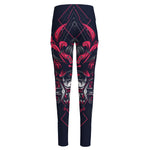 Geometric Samurai Mask Print High-Waisted Pocket Leggings