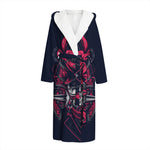 Geometric Samurai Mask Print Hooded Bathrobe