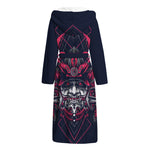 Geometric Samurai Mask Print Hooded Bathrobe