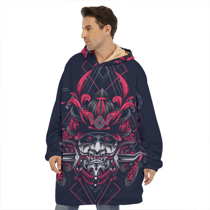 Geometric Samurai Mask Print Hoodie Blanket