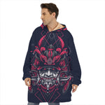 Geometric Samurai Mask Print Hoodie Blanket