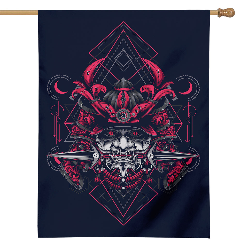 Geometric Samurai Mask Print House Flag