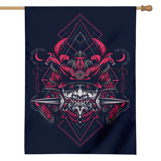 Geometric Samurai Mask Print House Flag