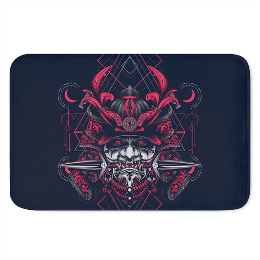 Geometric Samurai Mask Print Indoor Door Mat