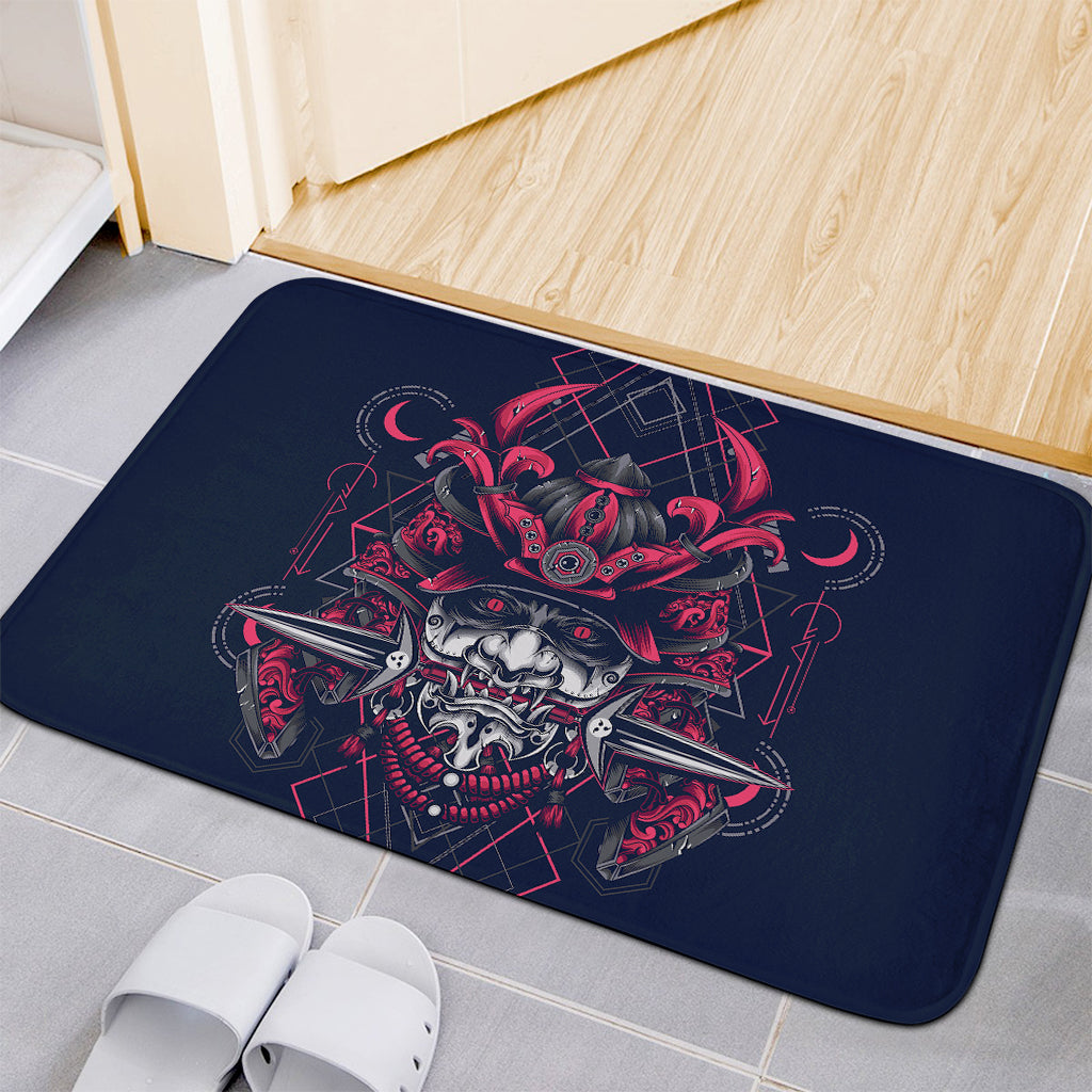 Geometric Samurai Mask Print Indoor Door Mat
