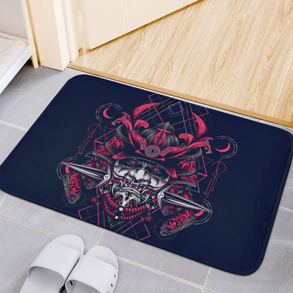 Geometric Samurai Mask Print Indoor Door Mat