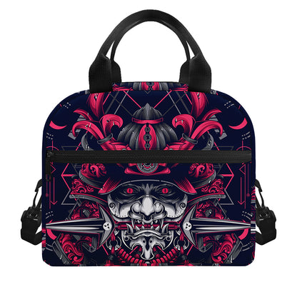 Geometric Samurai Mask Print Insulated Lunch Bag