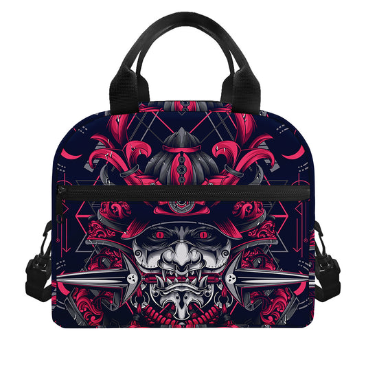 Geometric Samurai Mask Print Insulated Lunch Bag