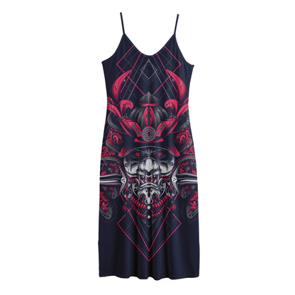 Geometric Samurai Mask Print Jersey Midi Cami Dress