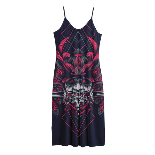 Geometric Samurai Mask Print Jersey Midi Cami Dress