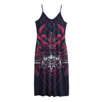 Geometric Samurai Mask Print Jersey Midi Cami Dress