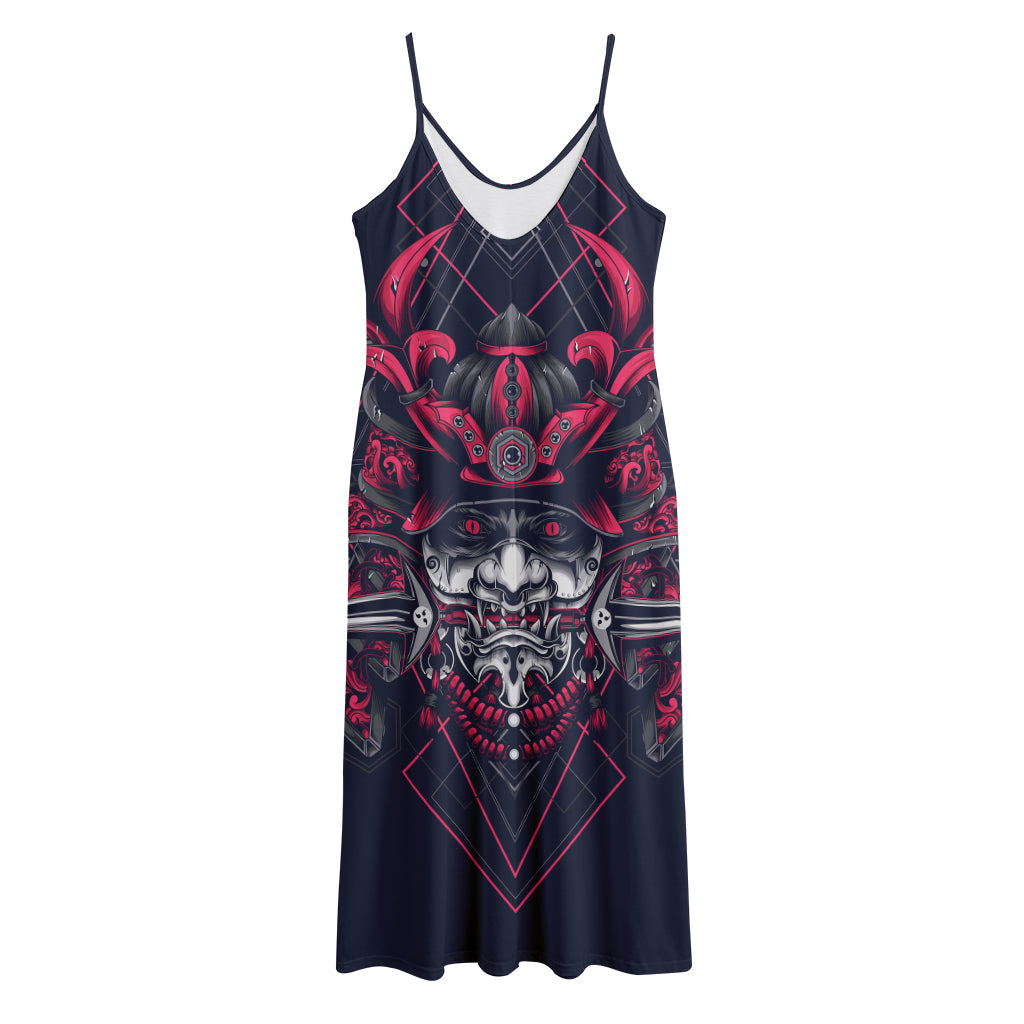 Geometric Samurai Mask Print Jersey Midi Cami Dress