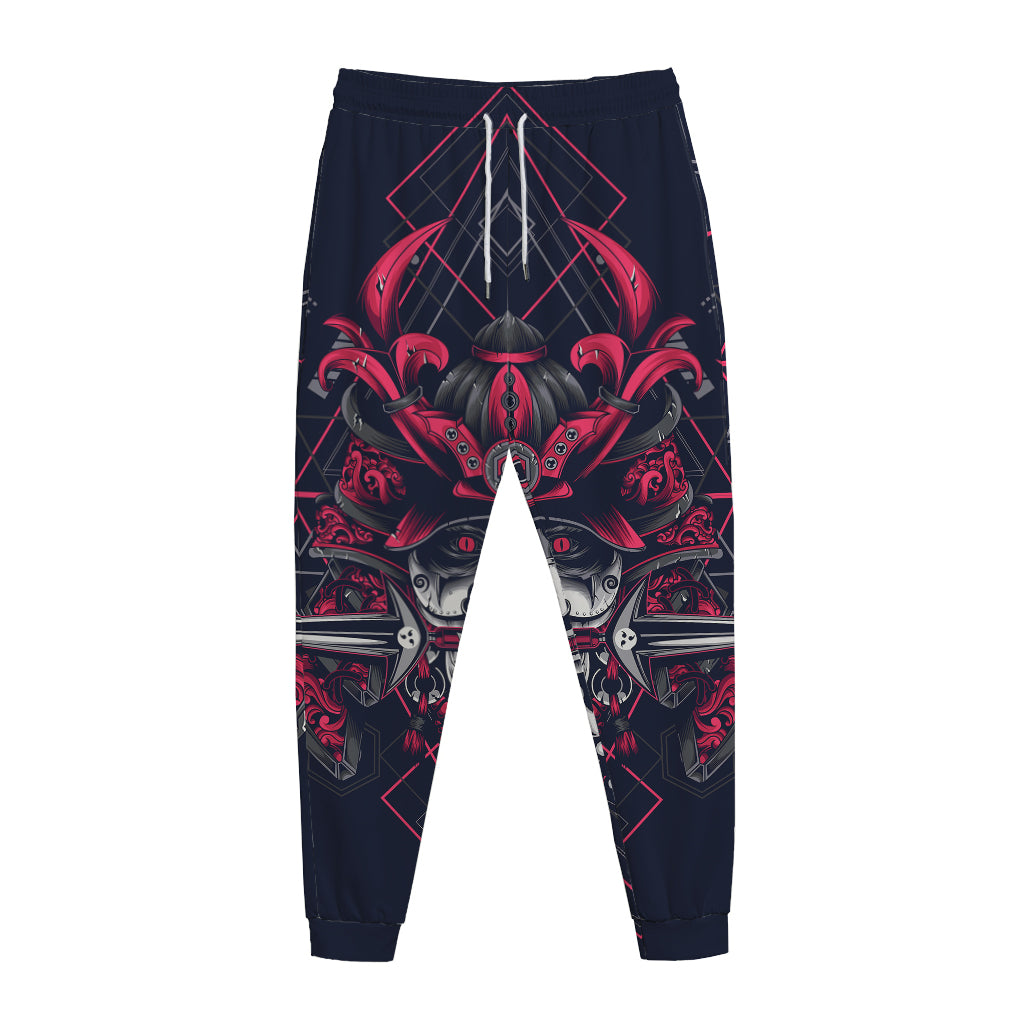 Geometric Samurai Mask Print Jogger Pants