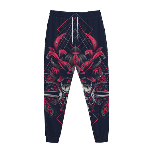 Geometric Samurai Mask Print Jogger Pants