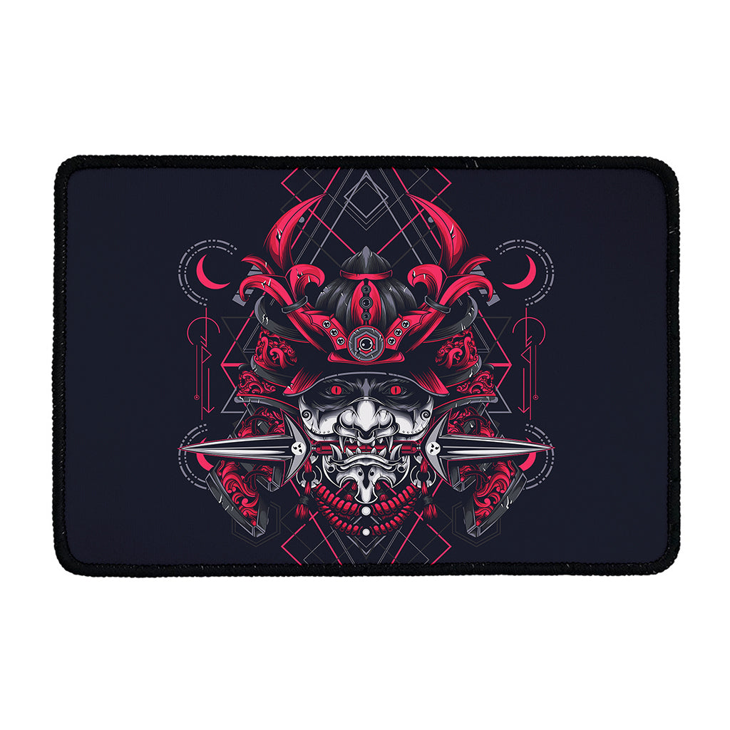 Geometric Samurai Mask Print Kitchen Mat