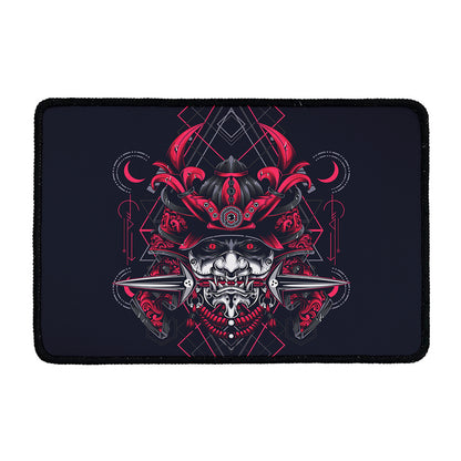 Geometric Samurai Mask Print Kitchen Mat