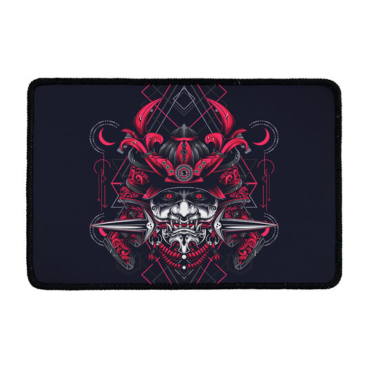 Geometric Samurai Mask Print Kitchen Mat