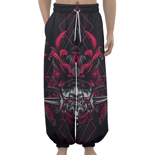 Geometric Samurai Mask Print Lantern Pants