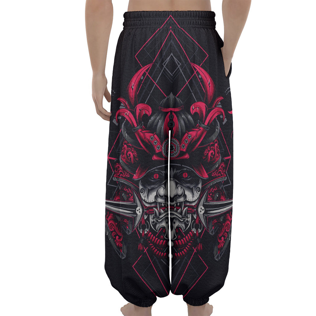 Geometric Samurai Mask Print Lantern Pants