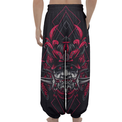 Geometric Samurai Mask Print Lantern Pants